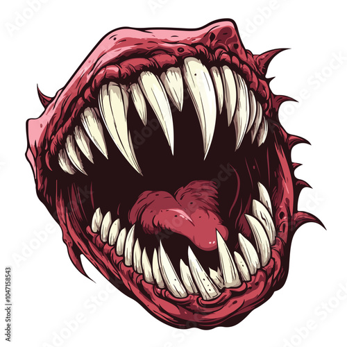 Sinister Monster Mouth with Sharp Teeth Vector Illustration