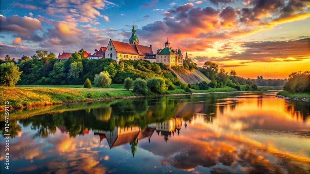 Panoramic View of Sandomierz Castle by the Vistula River - Majestic Landscape Photography Panoramic View of Sandomierz Castle by the Vistula River - Majestic Landscape Photography