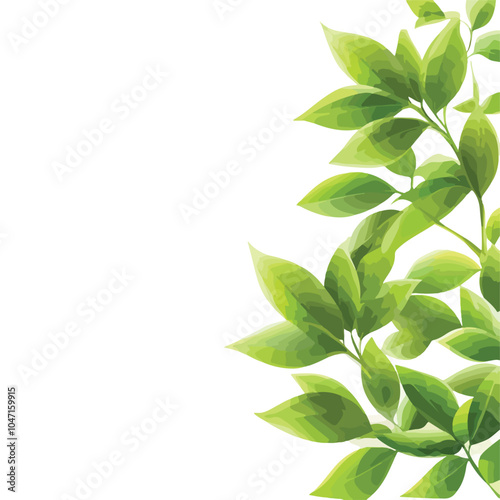 Vibrant Green Natural Background with Focused Leaves in Soft Bokeh - Lush Botanical Backdrop for Design Projects