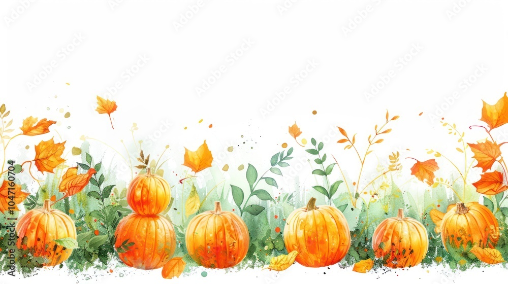 Naklejka premium Isolated pumpkin patch with autumn leaves on a white background