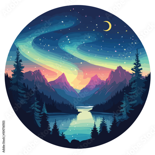 Majestic Northern Lights Night Landscape View