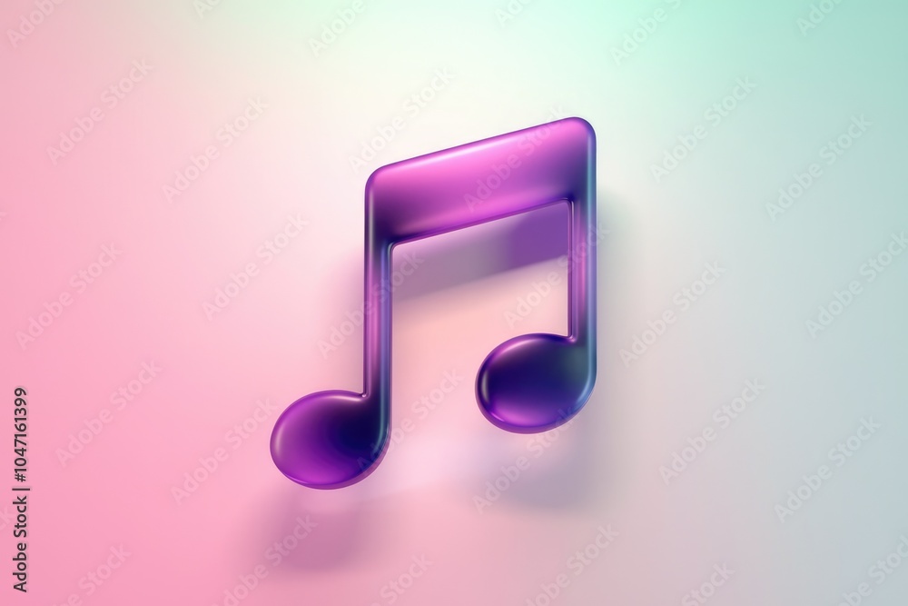 A 3D rendering of a purple glass music note on a gradient background. A 3D rendering of a purple glass music note on a gradient background.