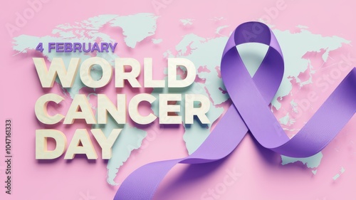 World Cancer Day observed on February 4th  symbolized by a purple ribbon. photo