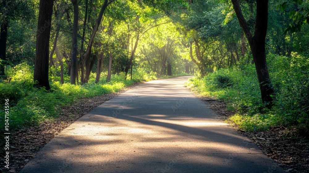 Sunbeams Illuminating a Winding Path Through a Lush Forest Sunbeams Illuminating a Winding Path Through a Lush Forest