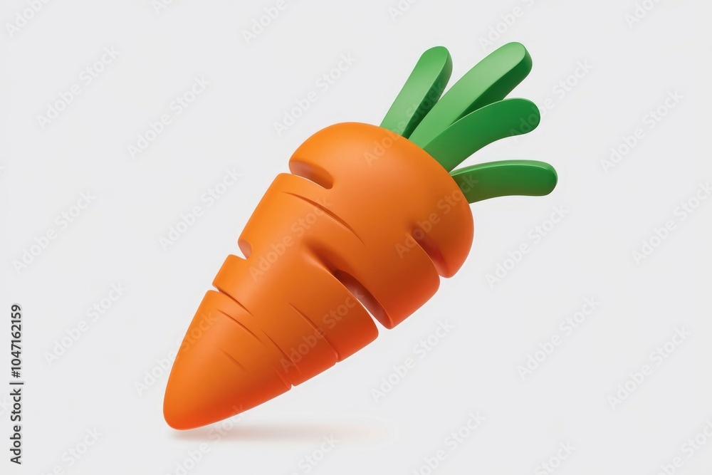 A 3D rendering of a single orange carrot with green leaves. A 3D rendering of a single orange carrot with green leaves.