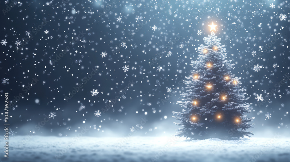 Christmas tree illustration with glowing snowflakes Christmas tree illustration with glowing snowflakes
