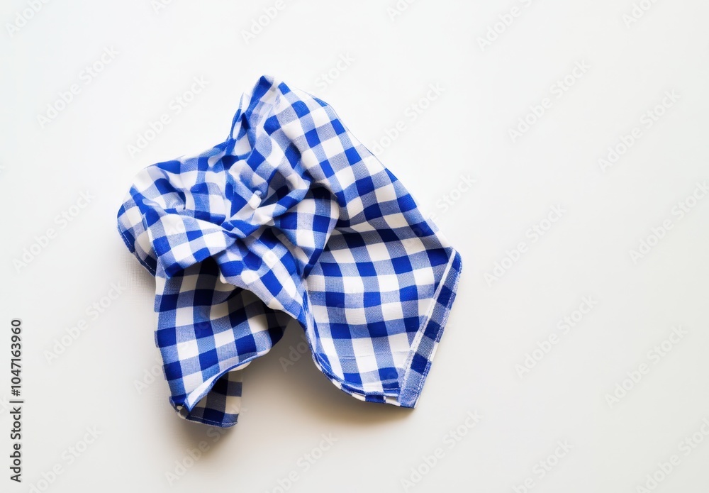 Crumpled blue and white checkered cloth on white background Crumpled blue and white checkered cloth on white background