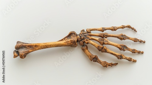Isolated skeleton hand reaching forward on a white background