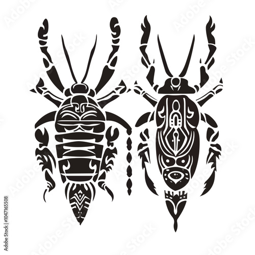 Polynesian Tattoo Design with Insects Vector Illustration