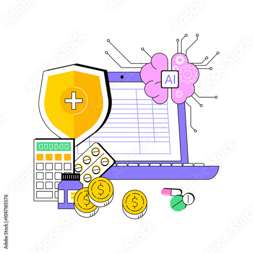 AI-Streamlined Medical Billing and Coding abstract concept vector illustration.