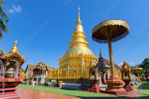 Wat Phra That Hariphunchai temple in lamphun province, a popular tourist destination in northern of Thailand photo