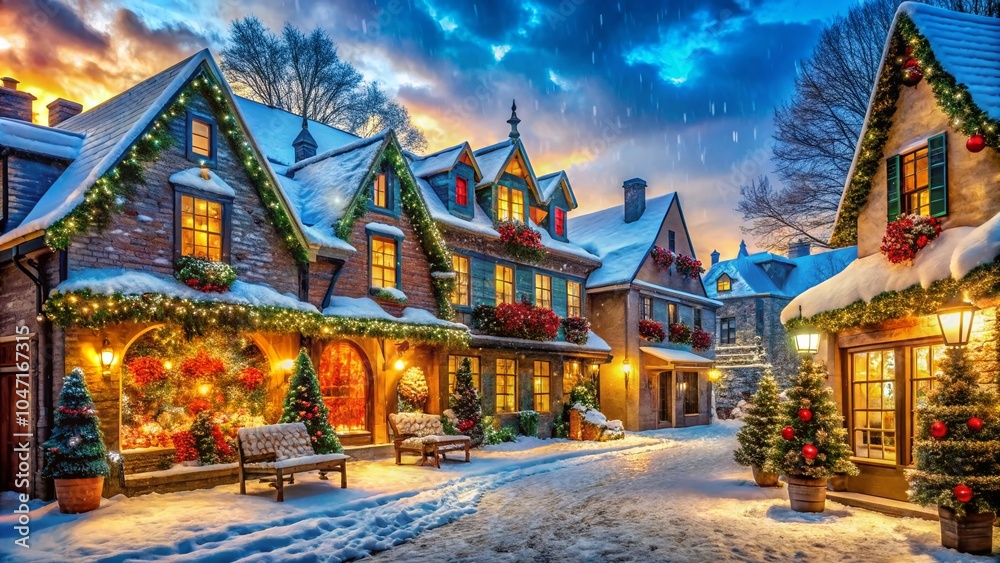 Naklejka premium Stunning Architectural Christmas Gifts in Urban Setting - Holiday Decor and Festive Vibes