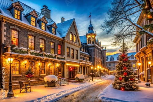 Stunning Architectural Photography of Christmas Lights on Historic Buildings for Festive Wallpaper