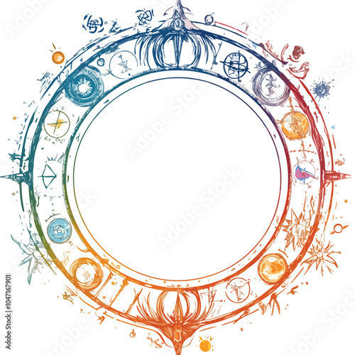 Round Frame with Alchemical Magic Signs Vector Illustration