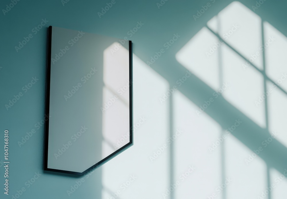 Minimalist white frame on teal wall with natural lighting Minimalist white frame on teal wall with natural lighting