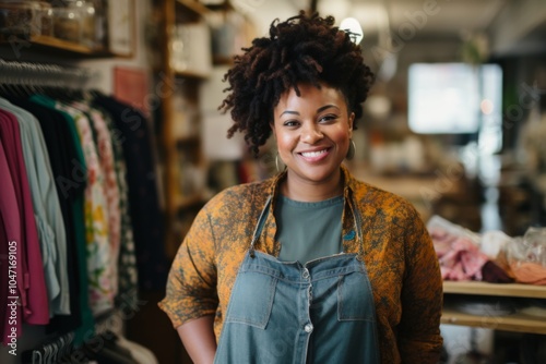 Portrait of a female small business owner in front of her store