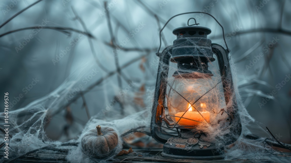 Isolated spooky lantern with cobwebs on a white background Isolated spooky lantern with cobwebs on a white background