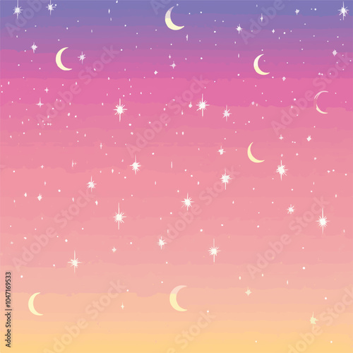 Seamless Gradient Sky with Stars and Crescents Background