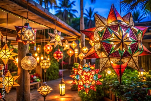 Stunning Filipino Parol Christmas Decorations in a Festive Setting with Vibrant Colors and Warm Lights