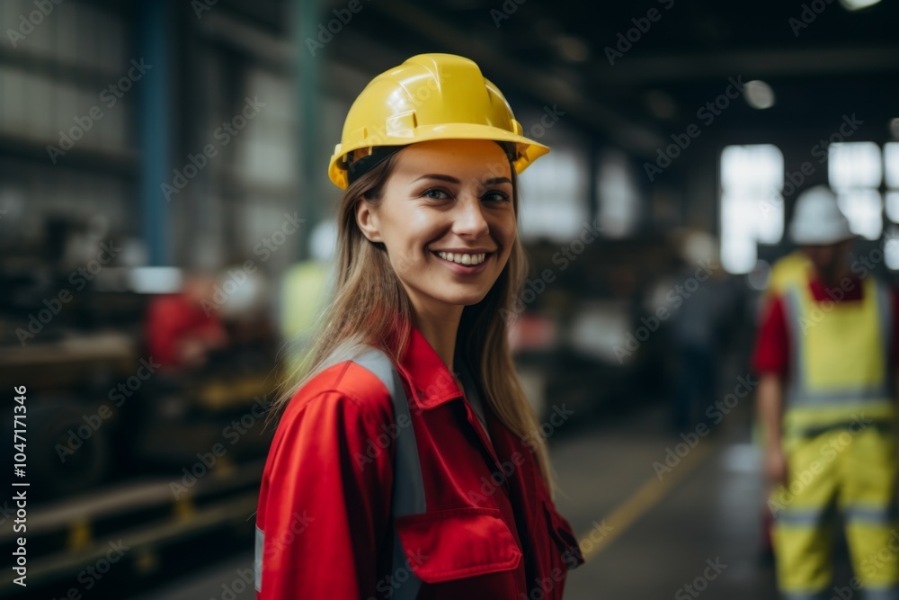 Smiling portrait of a young woman working in factory Smiling portrait of a young woman working in factory