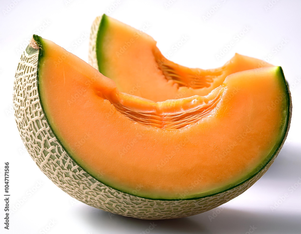 fresh Cantaloupe Melon Slices, isolated on a white background fresh Cantaloupe Melon Slices, isolated on a white background