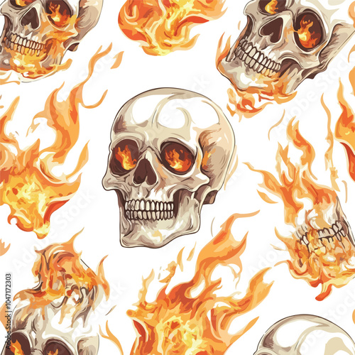 Seamless Bright Flames Skulls Illustration