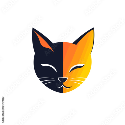 Minimalist Cat Head Logo Illustration in Flat Colors