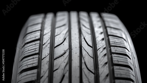 Close-up of a tire showcasing tread patterns for grip and performance.