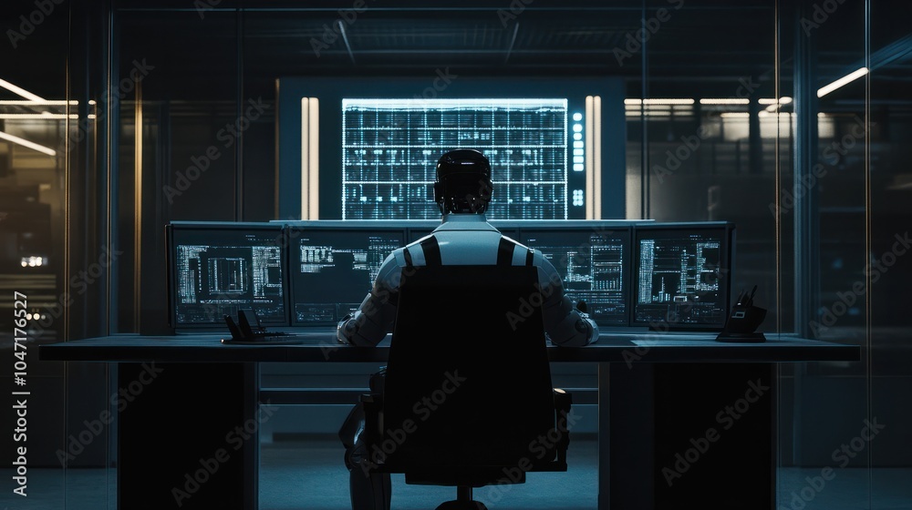 Advanced humanoid robot in a control center - generative ai