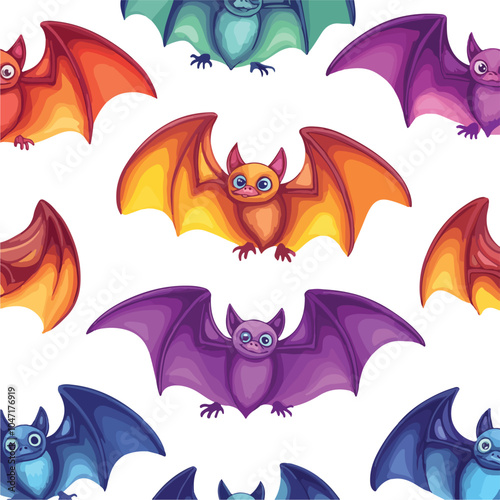 Vibrant Multicolored Bright Bats Seamless Pattern Vector