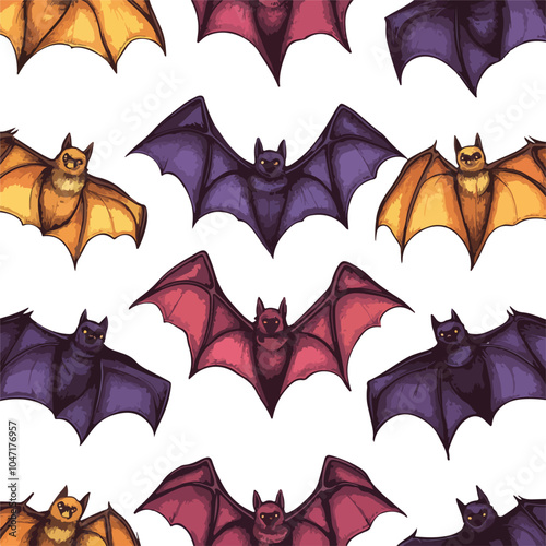 Vibrant Multicolored Bright Bats Seamless Pattern Vector