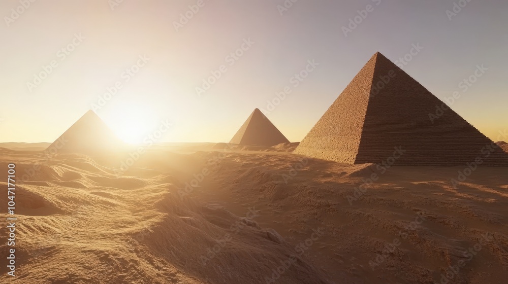 Majestic pyramids at sunset in the desert Majestic pyramids at sunset in the desert