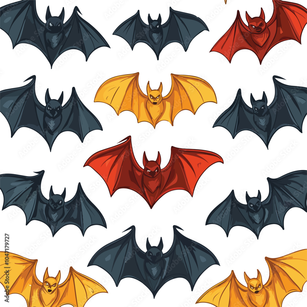 Naklejka premium Colorful Flying Bats Seamless Vector Pattern