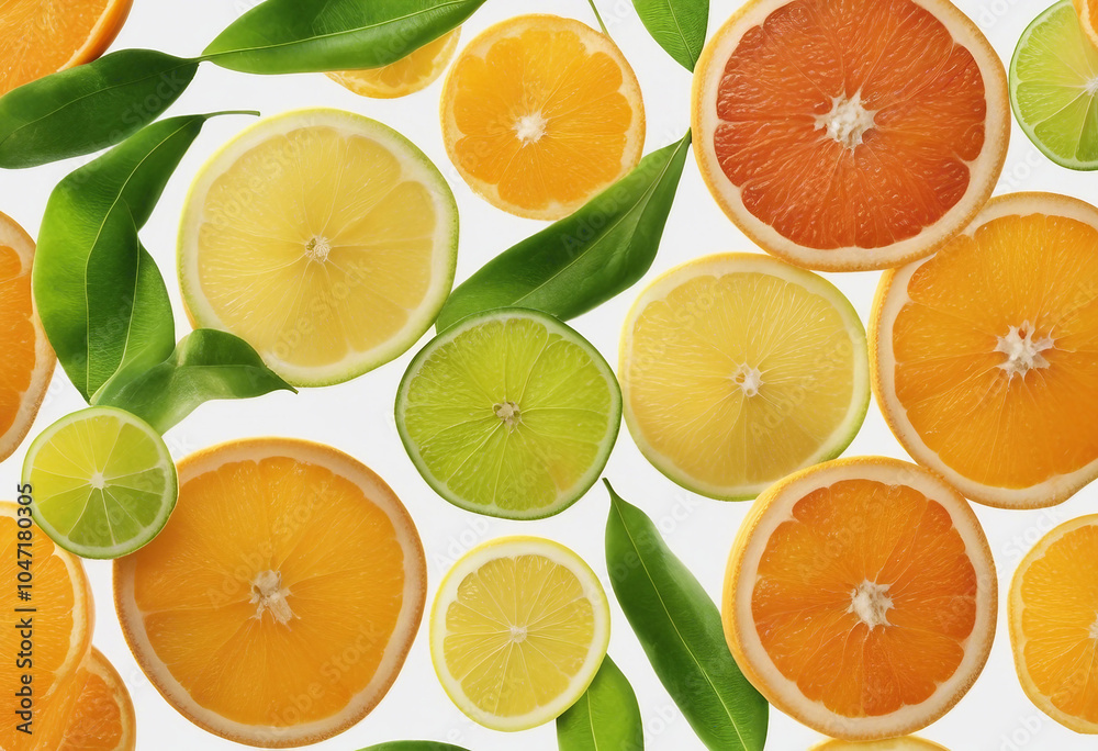 Obraz premium Citrus leaf lemon grapefruit orange lime kumquat isolated on white background full depth of field