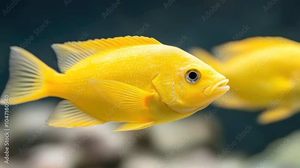 Bright Yellow Fish Swimming in Aquarium Underwater Life Close up Tropical Freshwater Bright Yellow Fish Swimming in Aquarium Underwater Life Close up Tropical Freshwater