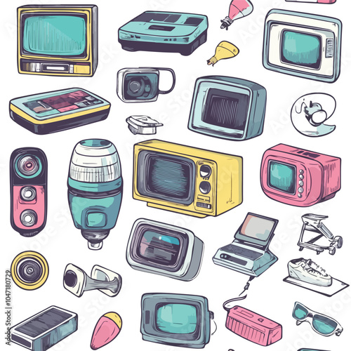 Collection of Retro 1980s Style Items for Nostalgic Design Projects