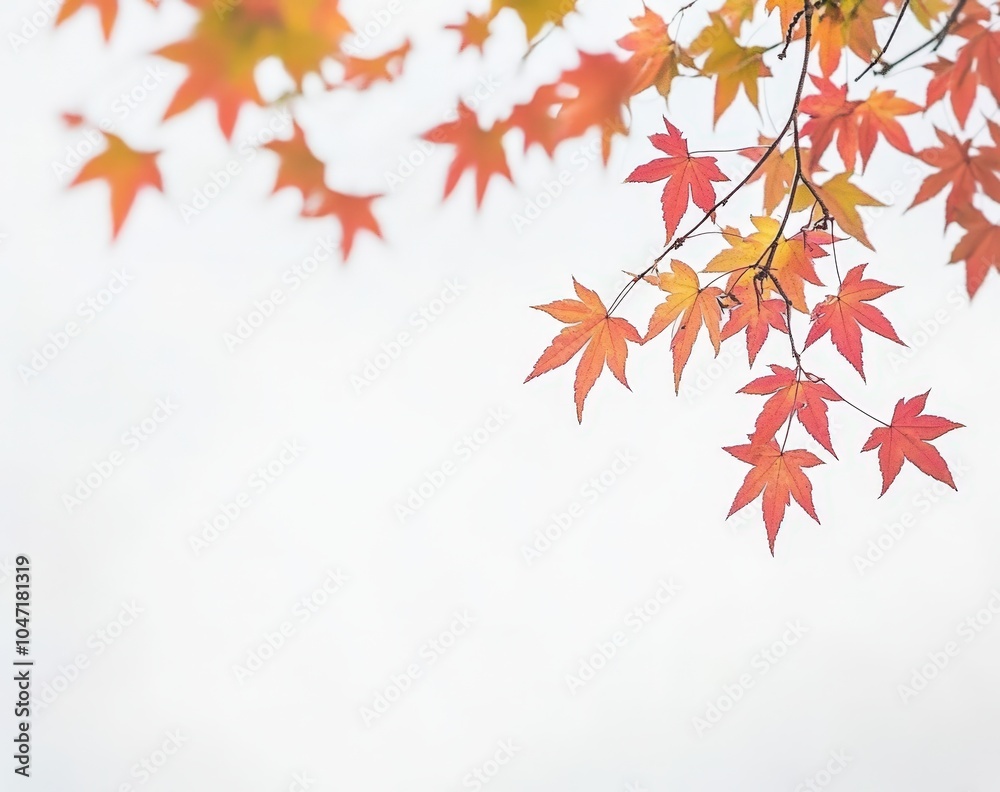 Vibrant autumn leaves on branches against a white background Vibrant autumn leaves on branches against a white background