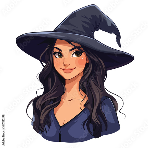 Happiness Concept: Smiling Young Witch Wearing Typical Witch Hat