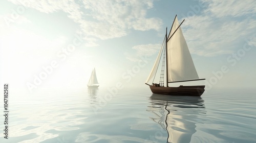 Peaceful Sailing on Calm Waters at Dawn