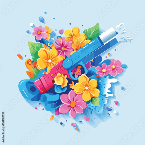 Celebrate Songkran Festival with Colorful Water Gun and Thai Message - Joyful and Fun Tradition Image