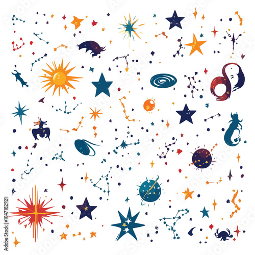 Bright Stars and Zodiac Signs Space Pattern Visual
