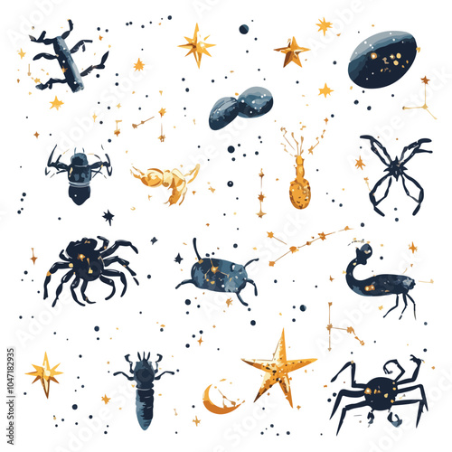 Bright Stars and Zodiac Signs Space Pattern Visual