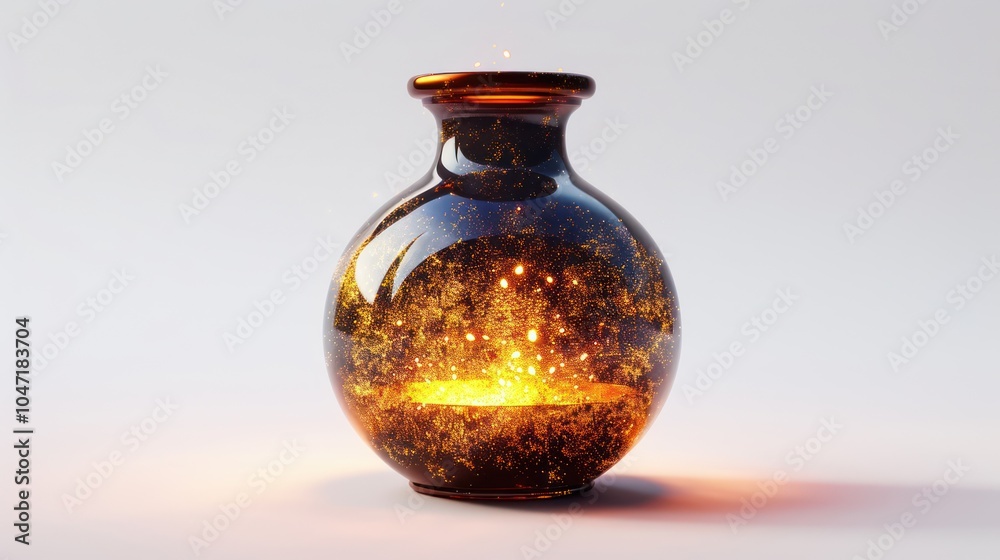 Isolated witch's potion jar with glowing effect on a white background