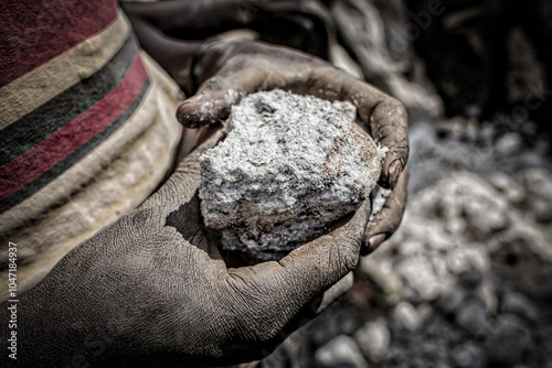 Bild auf Leinwand Artisanal Coltan - manganese - cobalt mining in Mudere mine under control of Nyatura militia, town of Rubaya, North Kivu region (Democratic Republic of Congo, Africa)