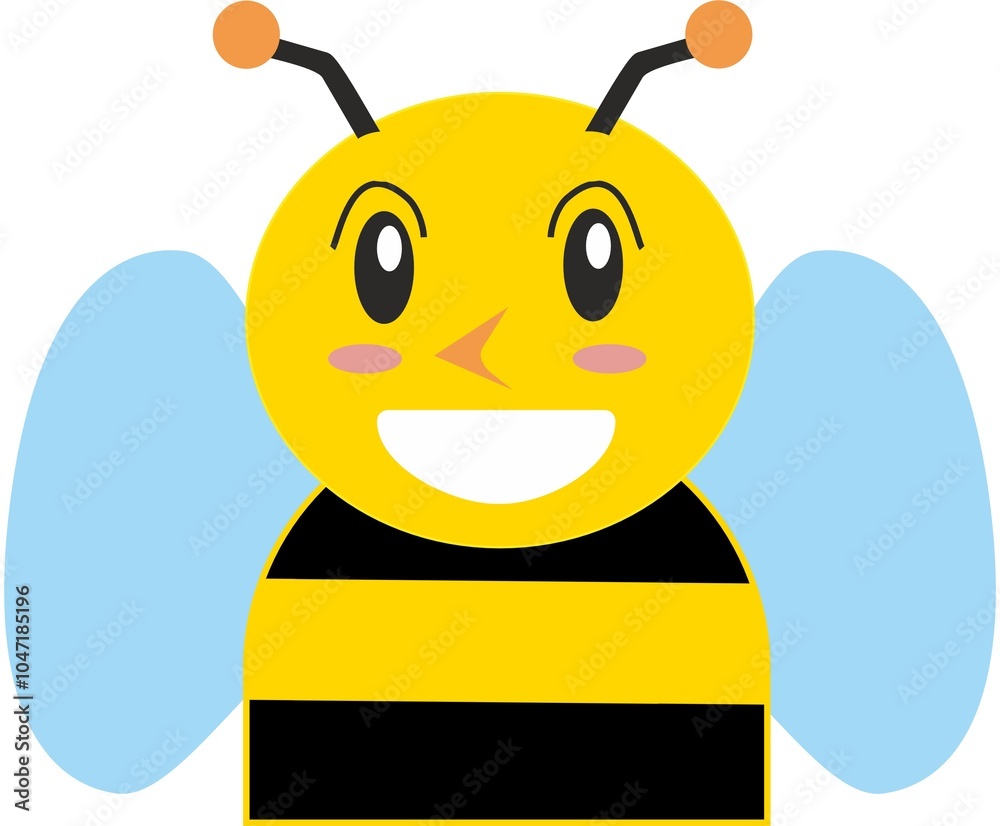 flat design illustration of a portrait of a smiling bee. Illustration isolated on white background flat design illustration of a portrait of a smiling bee. Illustration isolated on white background