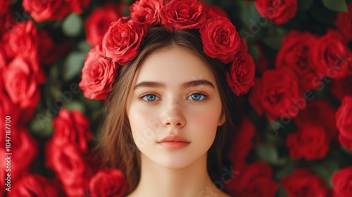 Wallpaper Mural portrait of a young woman with a crown of red roses Torontodigital.ca