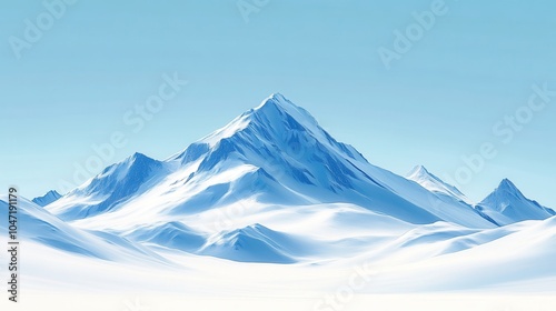 Majestic Snow-Covered Mountain Peaks Under Clear Blue Sky in Serene Winter Landscape