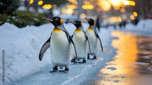 Penguins Waddle on Ice at the Zoo