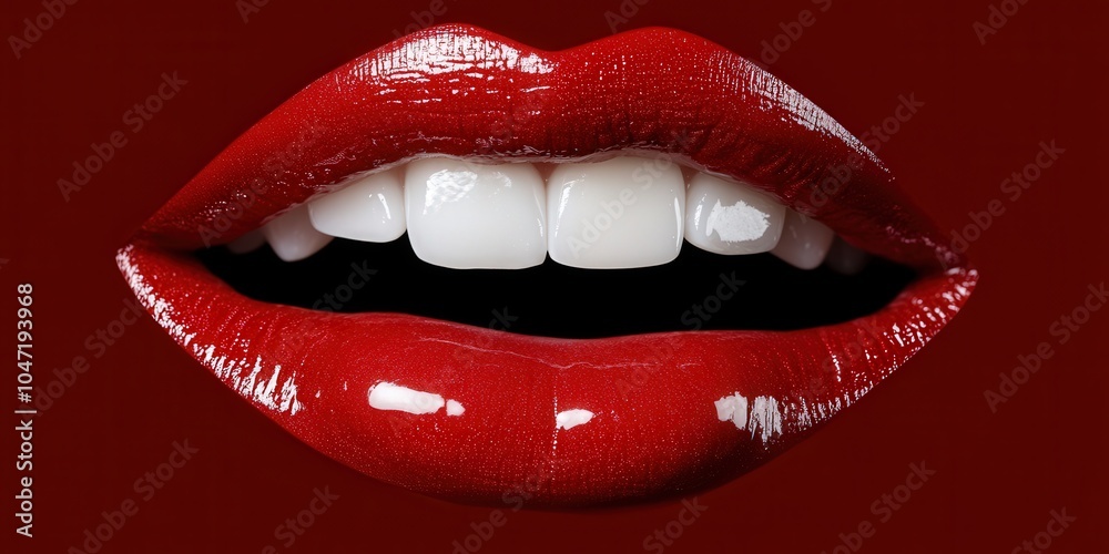 Obraz premium Closeup of Red Lips with White Teeth and Glossy Finish