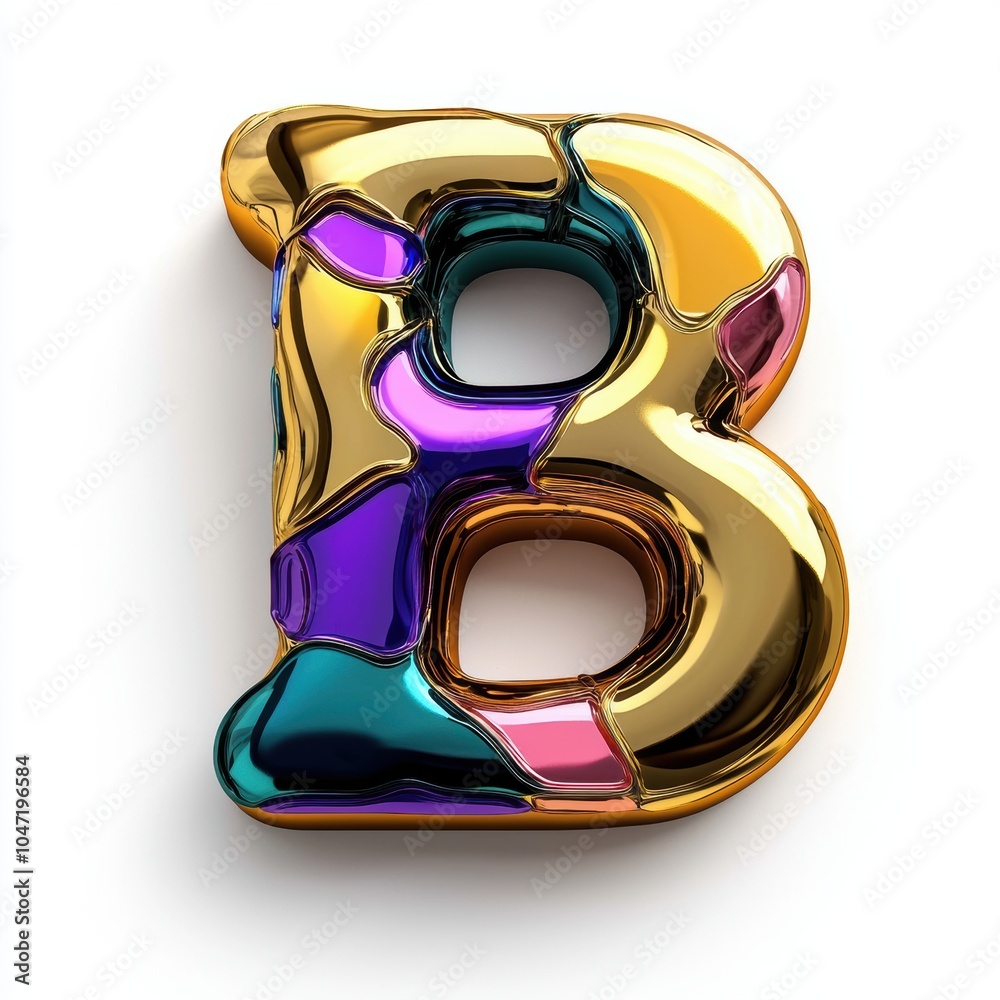 Colorful 3D Letter B in Gold and Rainbow Design Colorful 3D Letter B in Gold and Rainbow Design